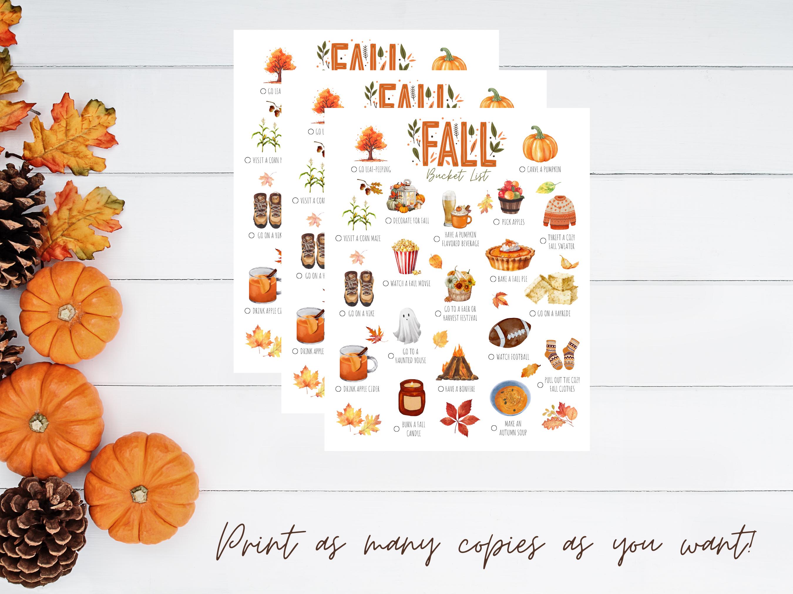 Printable Fall Bucket List, Autumn Activity List, Fall To-do List ...