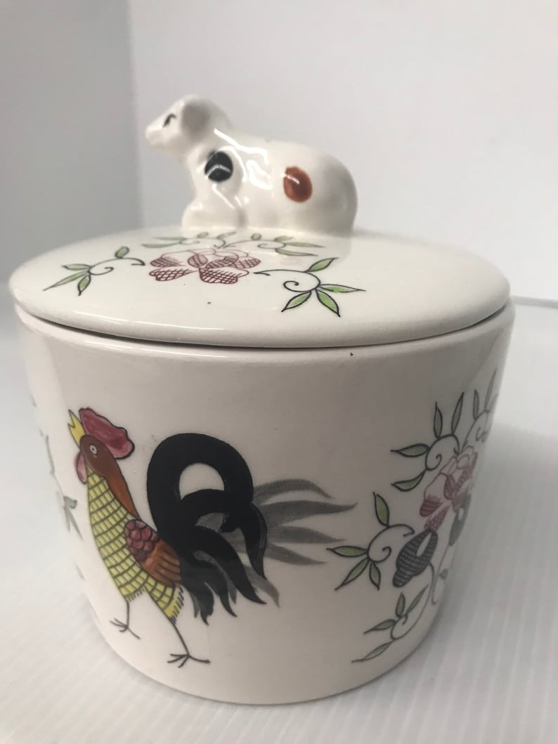 Farm Theme CandyTrinket Jar With Lid Porcelain 5 tall