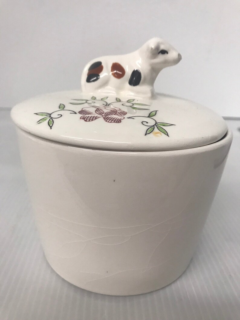 Farm Theme CandyTrinket Jar With Lid Porcelain 5 tall