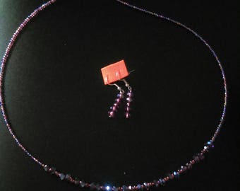 Purple crystal necklace and earring set
