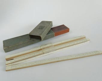 Vintage Measuring Tool Vintage Logarithmic Ruler in Original Case Old Slide Ruler Industrial Measuring Tool Collectible Wooden Rule