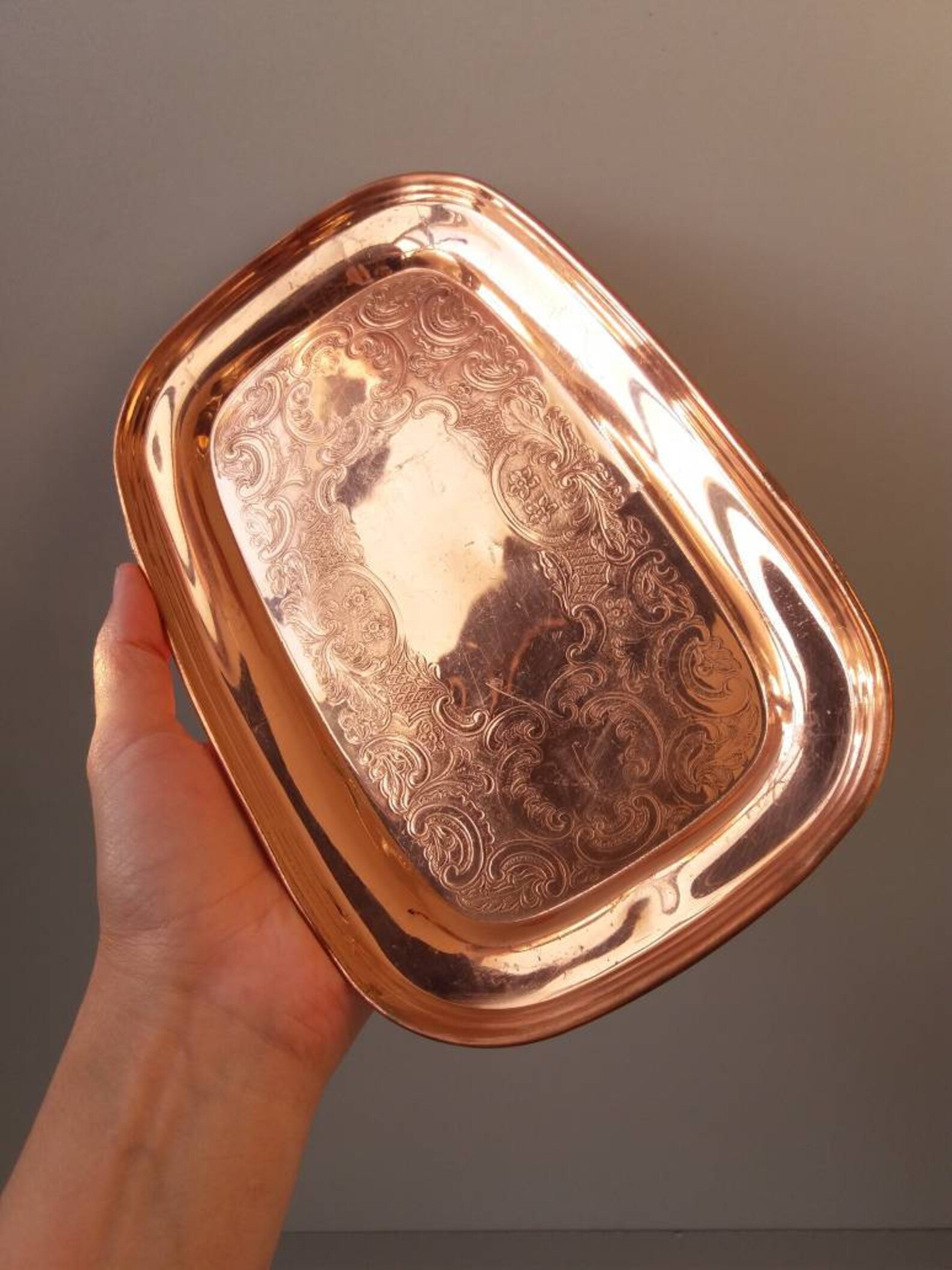 Vintage Copper Plate with Engraving Flowers Farmhouse Kitchen Etsy