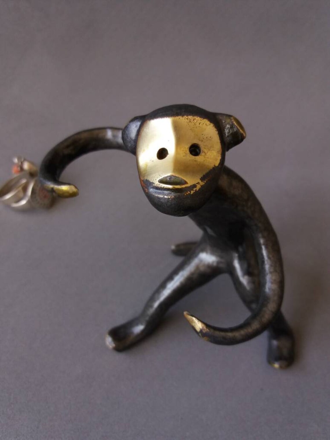 Vintage Ring Holder Bronze Monkey Figurine Brass Ring Etsy