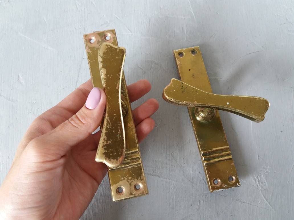 Vintage Brass Window Pulls Distressed Window Handles Old Etsy