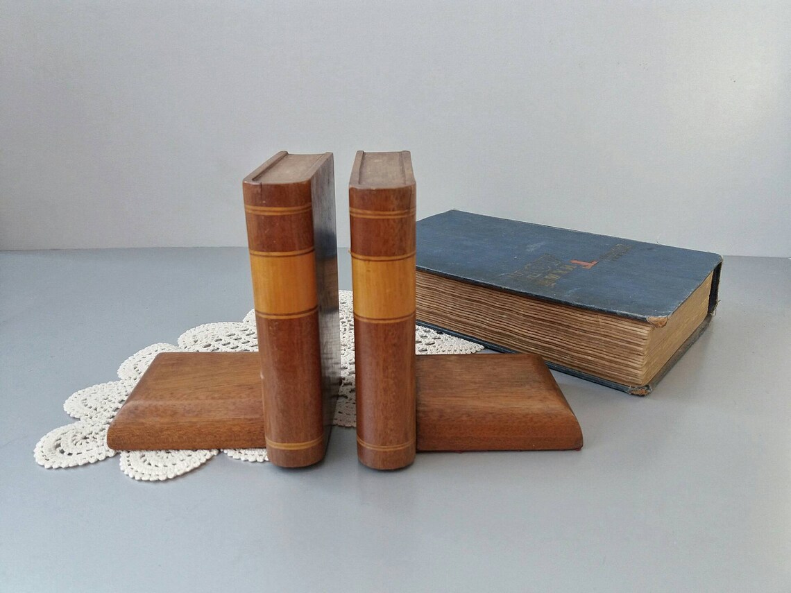 Wooden Bookends Vintage Bookends Woodwork Gift for Book Lover Etsy