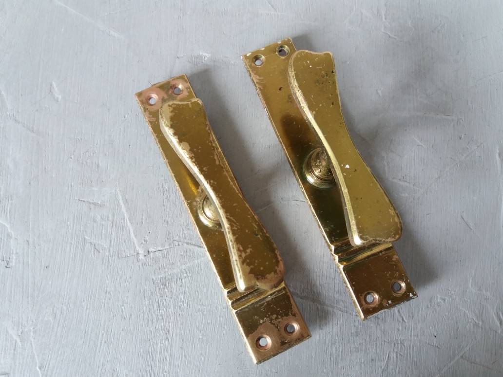 Vintage Brass Window Pulls Distressed Window Handles Old Etsy