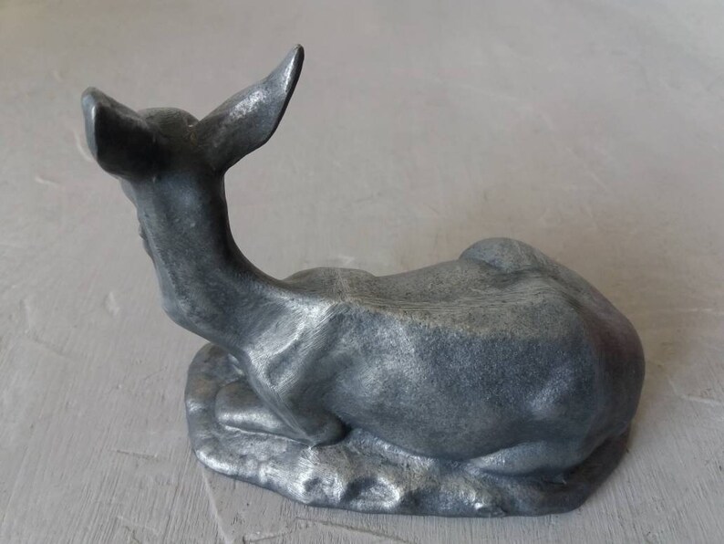 Deer Figurine Vintage Deer Statue Grey Metal Statuette Fawn Etsy