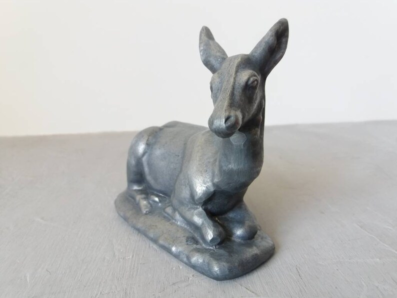 Deer Figurine Vintage Deer Statue Grey Metal Statuette Fawn Etsy