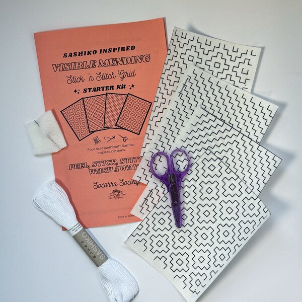 Sashiko Inspired Visible Mending Stick ‘n Stitch Patterns Kit