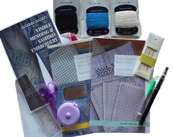 Visible Mending Beginners Kit with Sashiko Embroidery Booklet and Tools