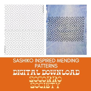Sashiko Inspired Mending Patterns 1/2 Sheet Digital Download