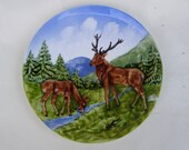 Beautiful old hand painted wallet / decorative plate with deer- Sckramberg handgemalt