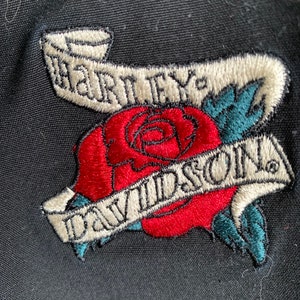 Vintage 90s y2k Harley Davidson biker rose embroidered black trousers rawhide leather