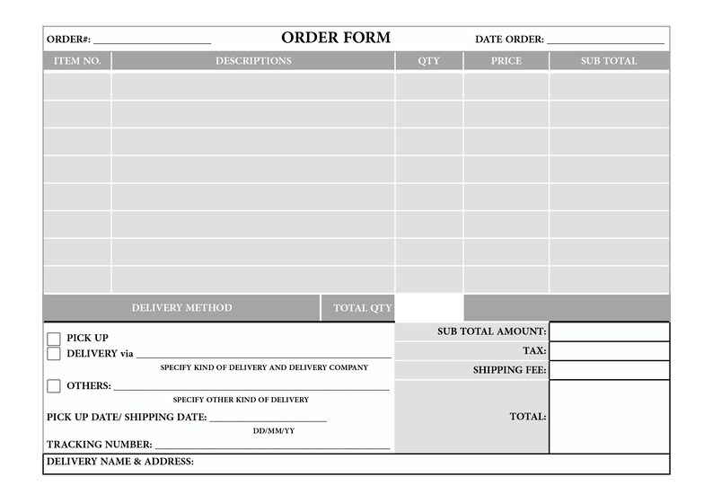 Order Form A5 - Etsy