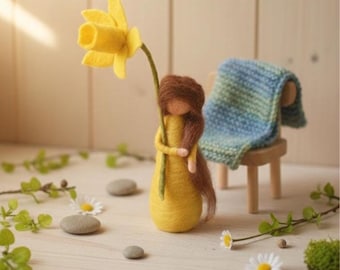 Daffodil, a beautiful flower child for the seasonal table made of sheep's wool, felt figure
