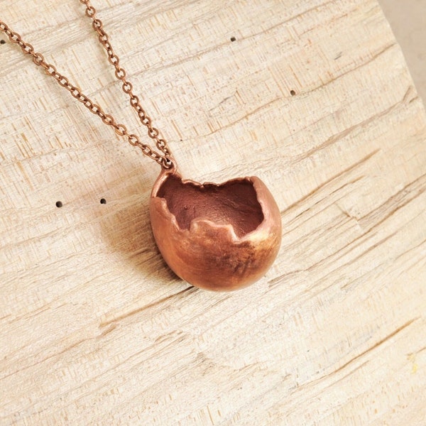 Real Small Broken Quail Egg Copper Necklace, Electroformed -R29- Handmade Nature Inspired Jewelry
