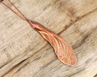 Real Maple Tree Helicopter Copper Necklace, Electroformed -U41- Handmade Nature Inspired Jewelry