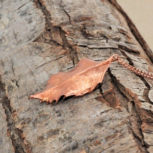 Real Holly Leaf  Copper Necklace, Electroformed -B32- Handmade Nature Inspired Jewelry