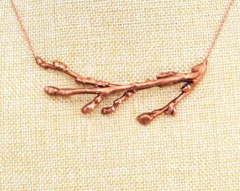 Real Budding Branch Copper Necklace, Electroformed - I29- Handmade Nature Inspired Jewelry