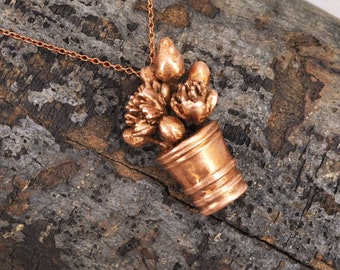 Real Seed Bud "Flowers" in Vase Copper Necklace, Electroformed -DD34- Handmade Nature Inspired Jewelry