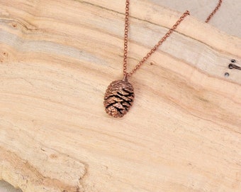 Real Small Alder Cone Copper Necklace, Electroformed -AA32- Handmade Nature Inspired Jewelry