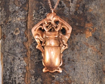 Real Male Stag Beetle on Filigree Design Copper Necklace -CC40-Handmade Nature Inspired Jewelry