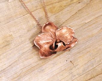 Real Orchid Flower Copper Necklace, Electroformed -U39- Handmade Nature Inspired Jewelry