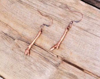 Real Budding Branch Copper Earrings, Small, Electroformed- H243- Handmade Nature Inspired Jewelry