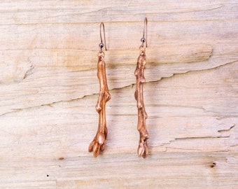 Real Budding Branch Copper Earrings, Electroformed- H235- Handmade Nature Inspired Jewelry