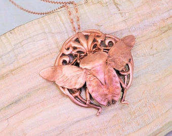 Real Shield Bug With Nouveau Design Copper Necklace, Electroformed -J50- Handmade Nature Inspired Jewelry