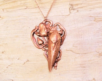 Real Cicada on Floral Nouveau Design Copper Necklace, Electroformed-A54- Handmade Nature Inspired Jewelry