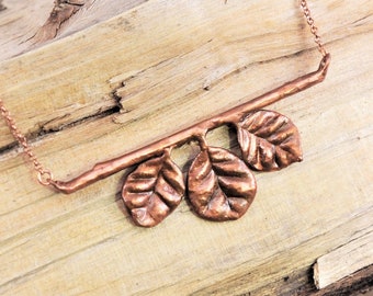 Real Leaves on Branch Copper Necklace, Electroformed -B9-  Handmade Nature Inspired Jewelry