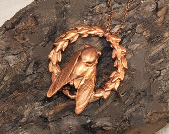 Real Cicada on Wreath Copper Necklace, Electroformed -DD35- Handmade Nature Inspired Jewelry