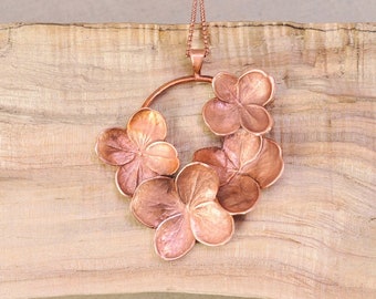 Real Cluster of Hydrangea Flowers Necklace, Electroformed-O36- Handmade Nature Inspired Jewelry