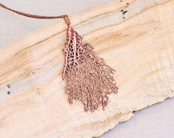 Real Coral Fan, large, Copper Necklace, Electroformed -I34- Handmade Nature Inspired Jewelry