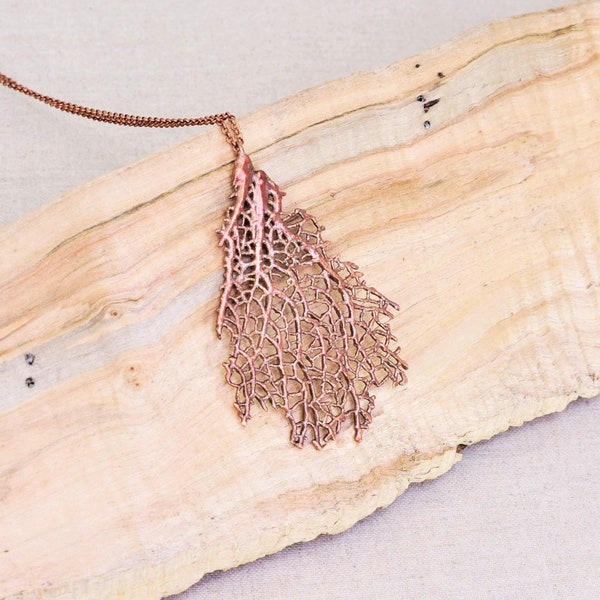 Real Coral Fan, large, Copper Necklace, Electroformed -I34- Handmade Nature Inspired Jewelry