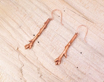 Real Budding Branch Copper Earrings, Small, Electroformed- H245- Handmade Nature Inspired Jewelry