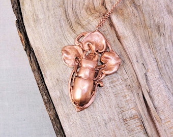 Real Stag Beetle on Art Nouveau Design Copper Necklace, Electroformed -M51- Handmade Nature Inspired Jewelry