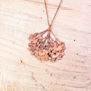 Real Pressed Baby&#39;s Breath Flowers Copper Necklace, Electroformed -T36- Handmade Nature Inspired Jewelry