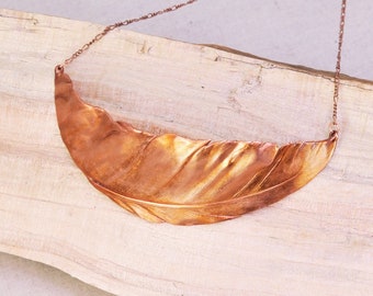 Real Feather, Extra Large, Copper Necklace, Electroformed -Q35- Handmade Nature Inspired Jewelry