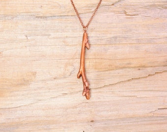 Electroformed Real Budding Branch Copper Necklace, Electroformed - Y39- Nature Inspired Jewelry