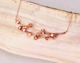 Real Budding Branch Copper Necklace, Electroformed - R35- Handmade Nature Inspired Jewelry