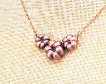 Pumpkin Shaped Seed Pod Copper Necklace, Electroformed -M32- Handmade Nature Inspired Jewelry