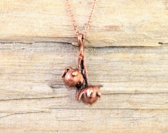 Real Seed Buds Copper Necklace, Electroformed -L19- Handmade Nature Inspired Jewelry