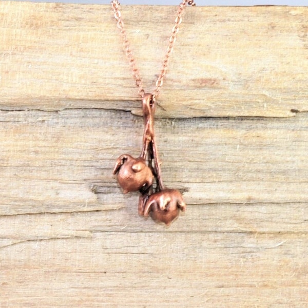 Real Seed Buds Copper Necklace, Electroformed -L19- Handmade Nature Inspired Jewelry