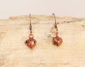 Real Flax Seed Bud Copper Earrings, Small, Electroformed-H216-Handmade Nature Inspired Jewelry