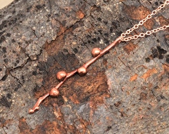 Real Flower Bud and Branch Copper Necklace, Electroformed- D51- Handmade Nature Inspired Jewelry