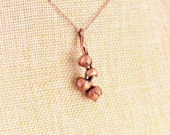 Real Seed Buds Copper Necklace, Electroformed -L23- Handmade Nature Inspired Jewelry