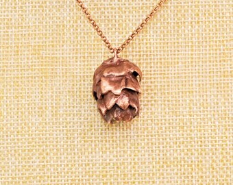 Real Hop Cone Copper Necklace, Electroformed -C42- Handmade Nature Inspired Jewelry