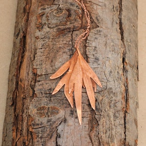 Real Pressed Leaves on Branch Copper Necklace, Electroformed -K39- Handmade Nature Inspired Jewelry